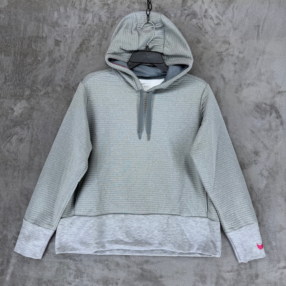 Nike Womens Dri-FIT Ribbed Pullover Training Hoodie Grey 860136-063 Size L